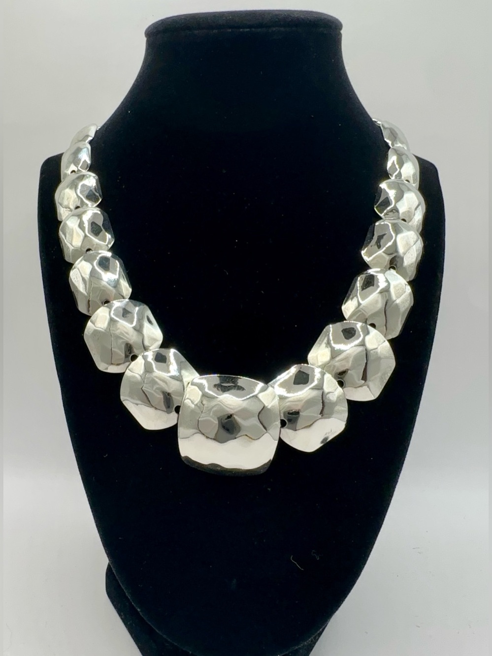 Vintage Park Lane Silver Hammered Finish Statement Necklace Chunky Bib Collar